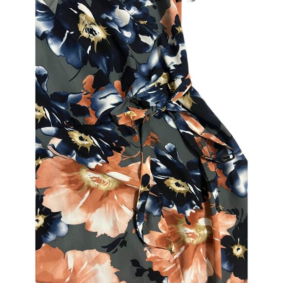 Peach Love High Low Floral Maxi Size Small Gray Pink Blue V-Neck Flutter Sleeves - Picture 3 of 13